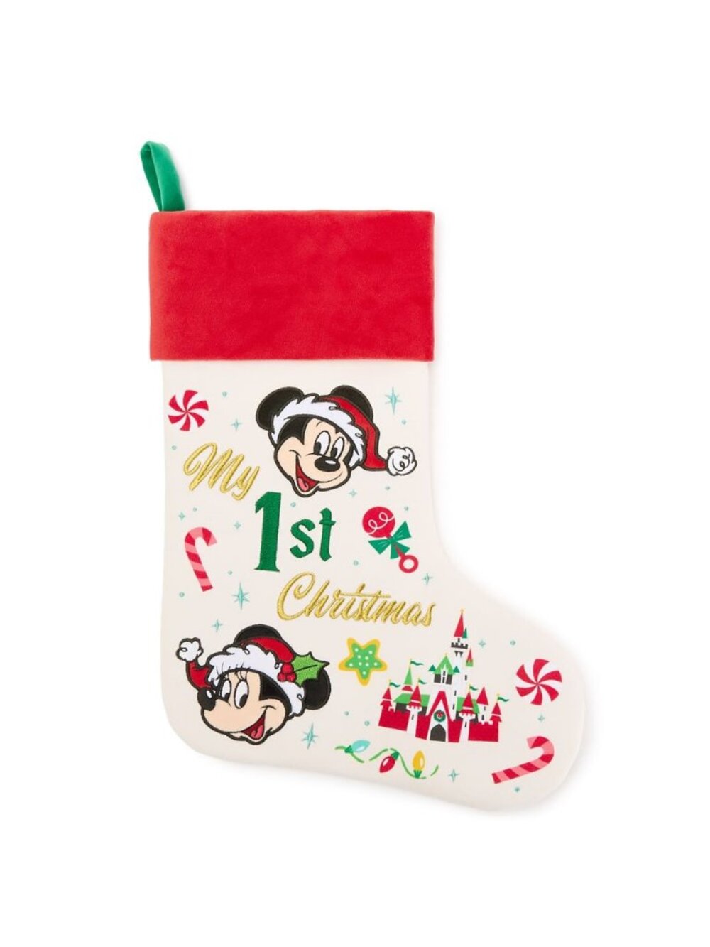 Disney Santa Mickey Mouse Minnie Mouse 1st Christmas Holiday Stocking for Baby